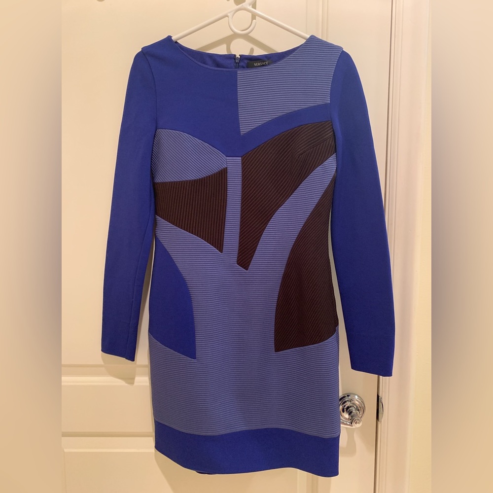 Versace royal blue and black bodycon dress 44/8